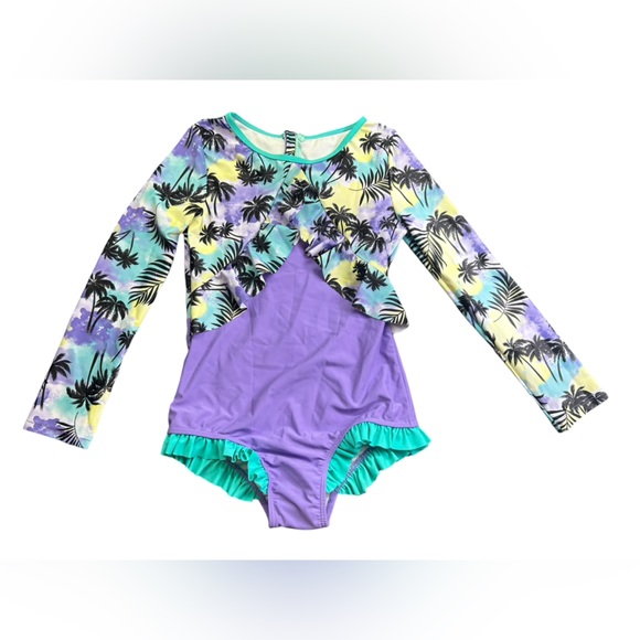 GRACE KARIN girls Hawaiian Long Sleeve One Piece Rashguard swimsuit size 8Y NWT - Picture 1 of 8